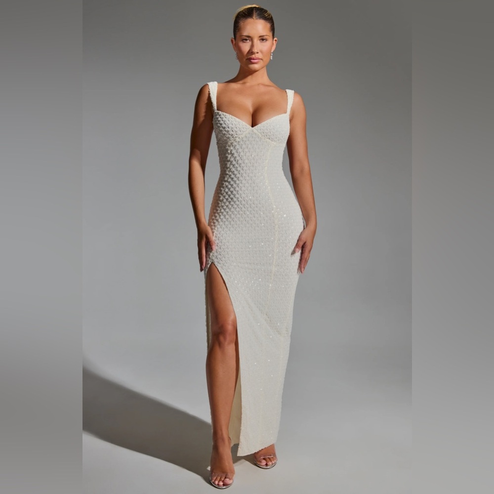 Embellished Open-Back Maxi Dress in White